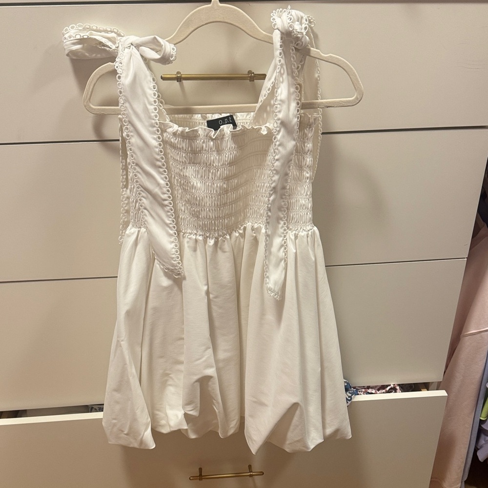 Chic White Smocked Mini Dress
